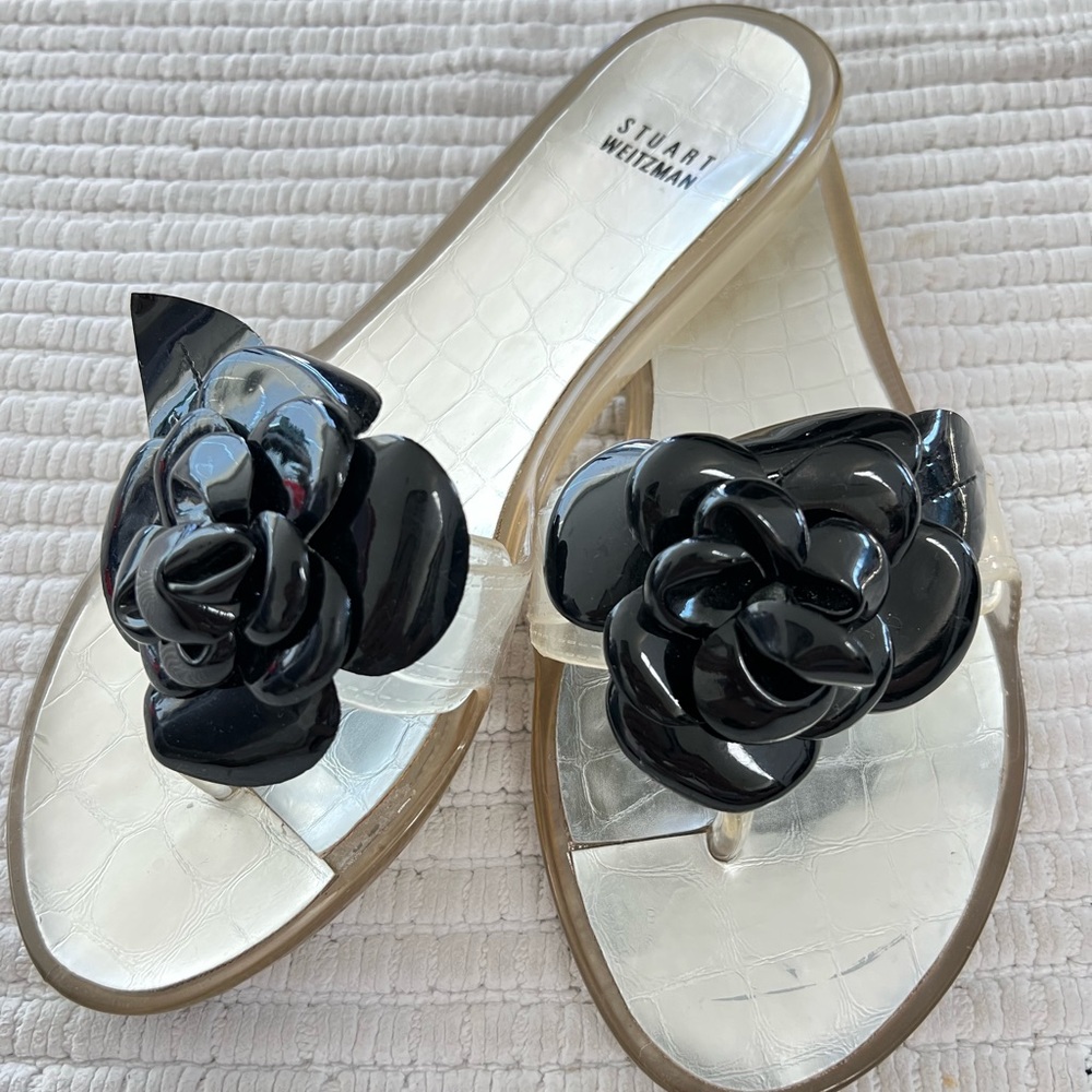 Stuart Weitzman Black BLOOM Jelly Sandals Size 9